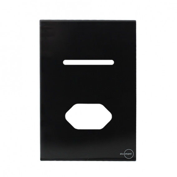 Placa p/ 1 Interruptor + Tomada 4x2 - Novara Glass Preto Brilhante